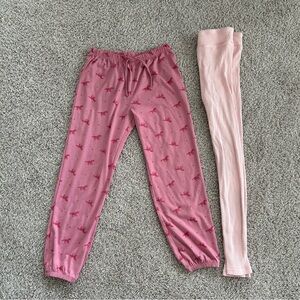 (2) girls Pink Pajama Pants- light pink ribbed lounge leggings & GAP unicorn PJ